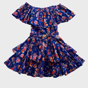 Off Shoulder Blue Floral Dress